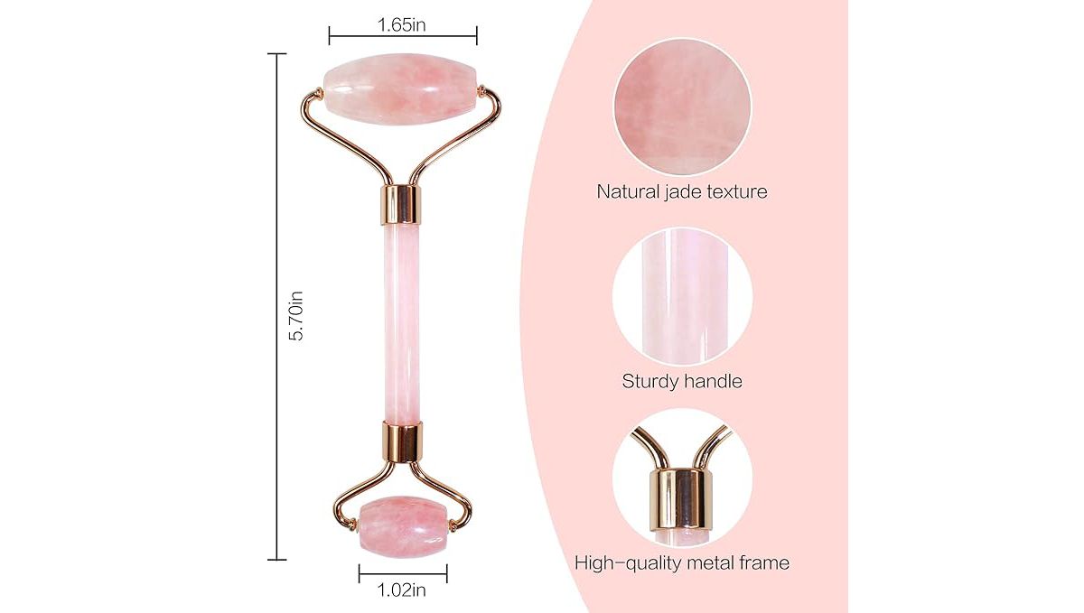 3 Pack of Rose Quartz Facial Roller, Jade Beauty Roller and Opal Anti-Aging Roller