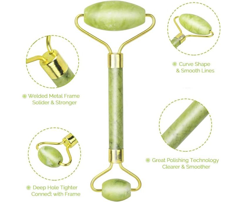 3 Pack of Rose Quartz Facial Roller, Jade Beauty Roller and Opal Anti-Aging Roller
