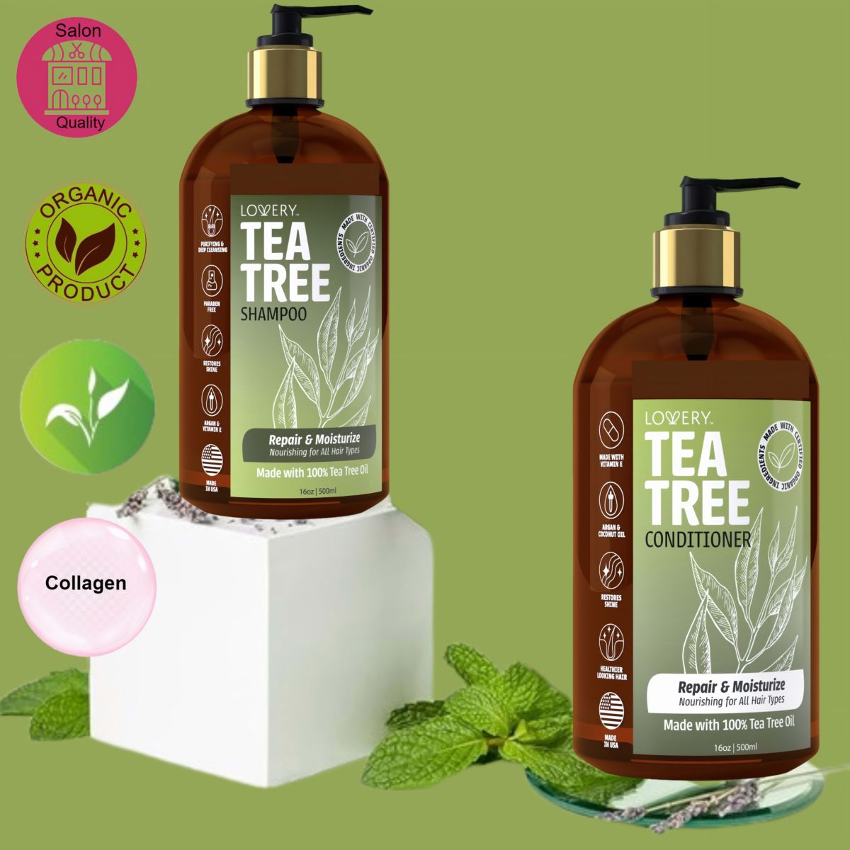 Tea Tree Shampoo, Made in USA, 16 oz.