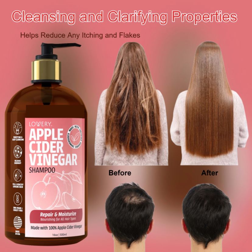 Apple Cider Vinegar Shampoo, Made in USA, 16 oz.