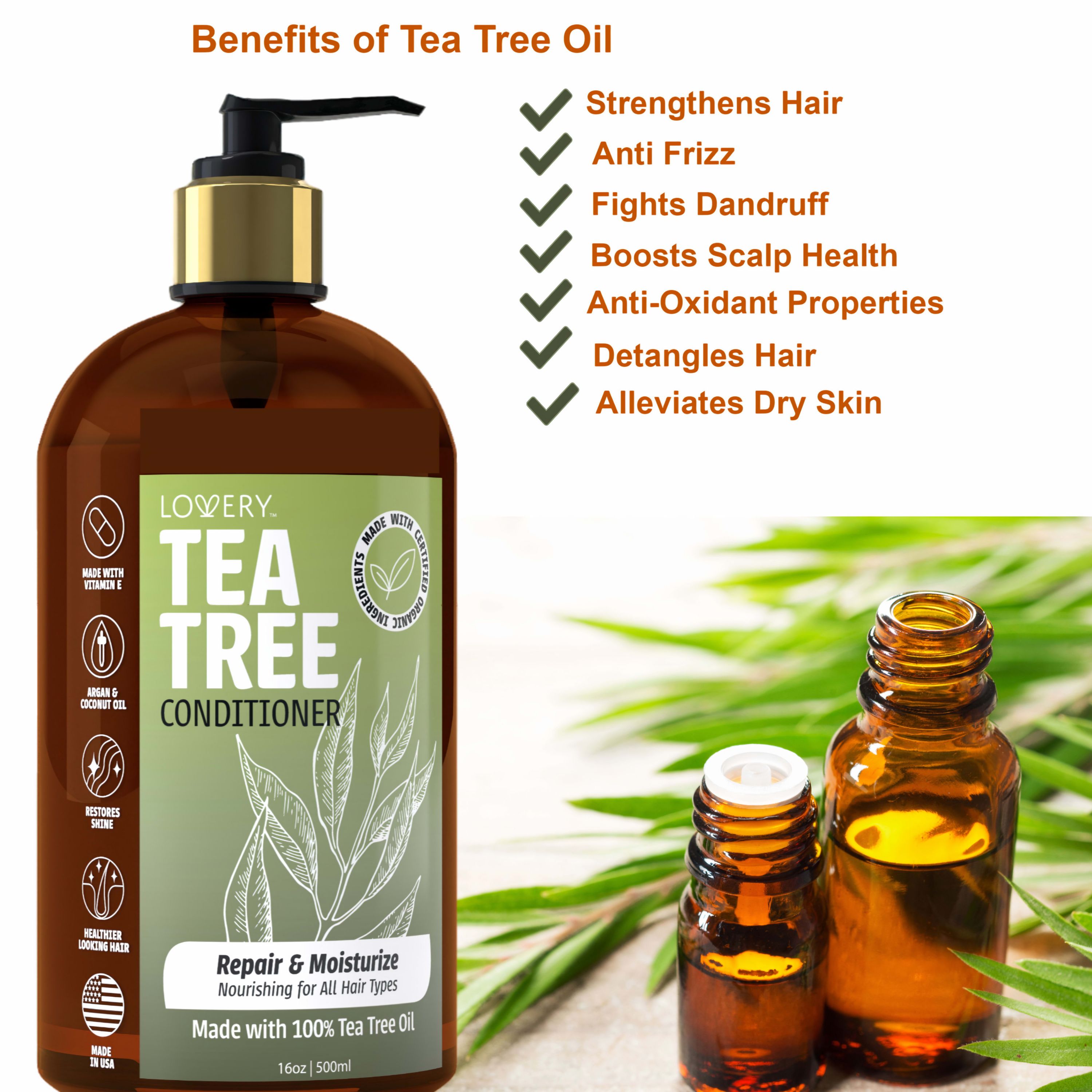 Tea Tree Conditioner, Made in USA, 16 oz.