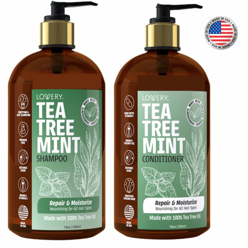 Tea Tree Mint Shampoo and Conditioner Gift Set, Made in USA, 32 oz.