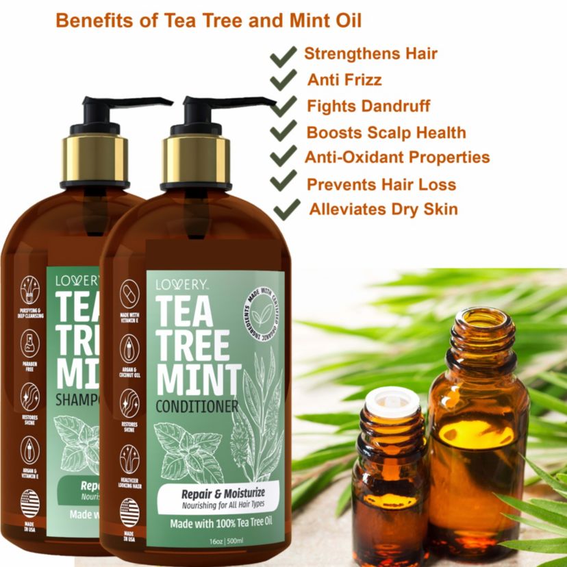 Tea Tree Mint Shampoo and Conditioner Gift Set, Made in USA, 32 oz.