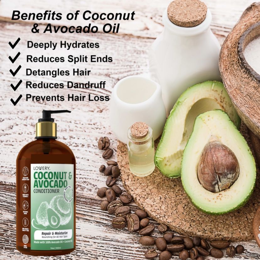Apple Cider Vinegar Shampoo and Coconut Avocado Conditioner Set, Made in USA, 16oz.