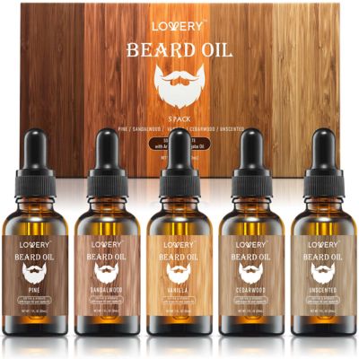 Lovery Mens Beard Oil Gift Set - 5Pc Beard Oils with Argan and Jojoba