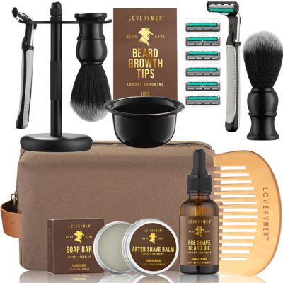 Lovery LoveryMEN Ultimate Beard Shaving Kit – 17pc Men’s Grooming Gift Set, Gold