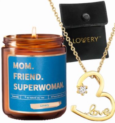 Mothes Day 14K Gold Plated Open Heart Pendant Love Necklace with Pouch & Superwoman Soy Candle
