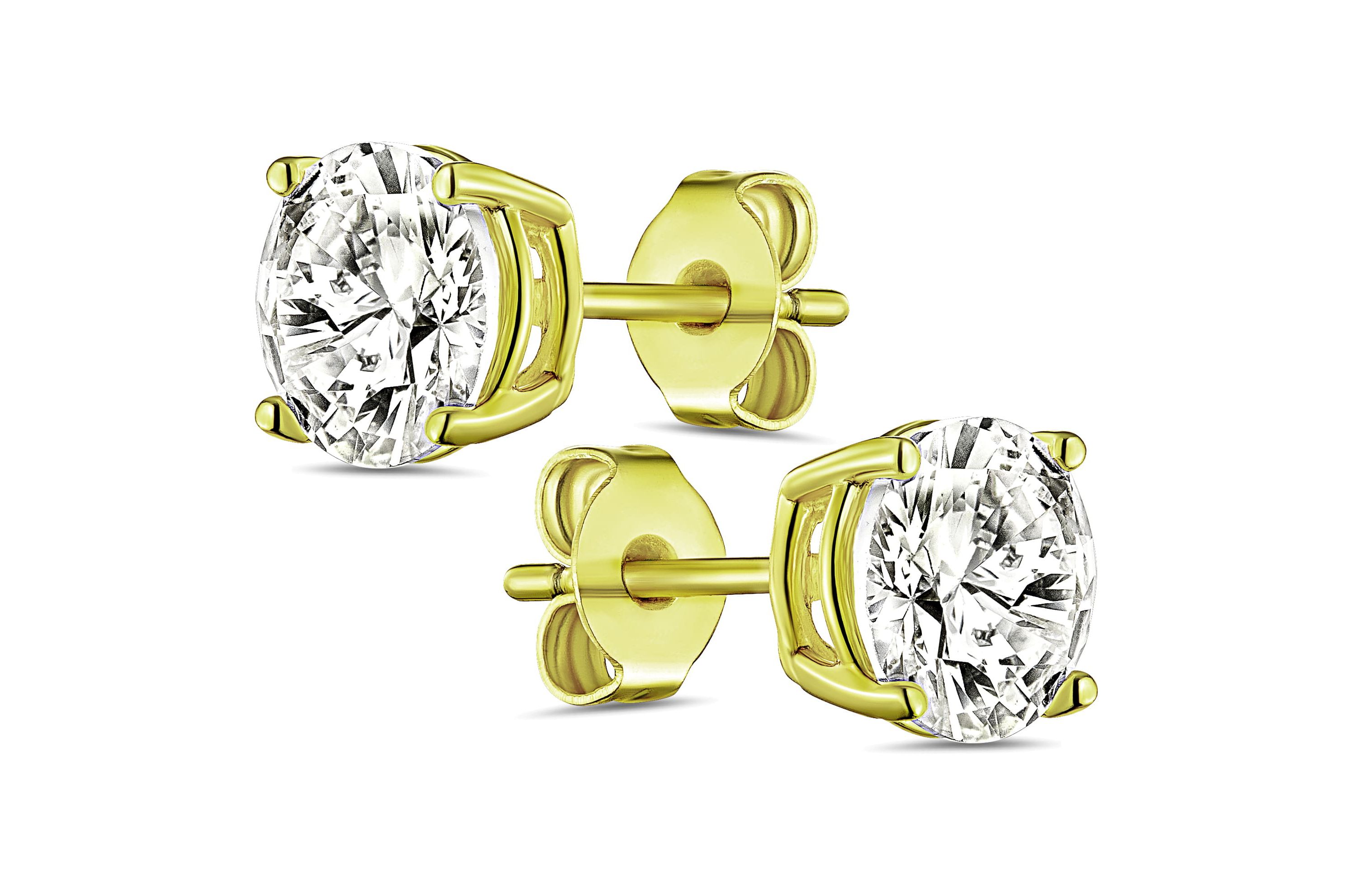 14K Gold Plated Solitaire CZ Stone Earring with Pouch, Bath Bomb & Gift Box