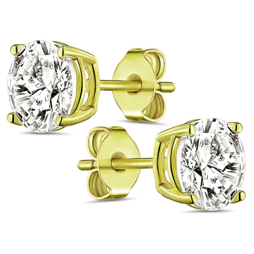 14K Gold Plated Solitaire CZ Stone Earring with Pouch, Bath Bomb & Gift Box