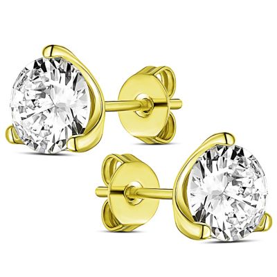 14K Gold Plated 3 Prong Solitaire Earring with Pouch, Bath Bomb & Gift Box