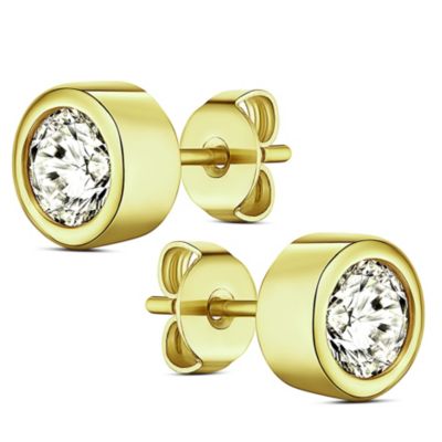 14K Gold Plated Bezel Synthetic Diamond Earring with Pouch, Bath Bomb & Gift Box