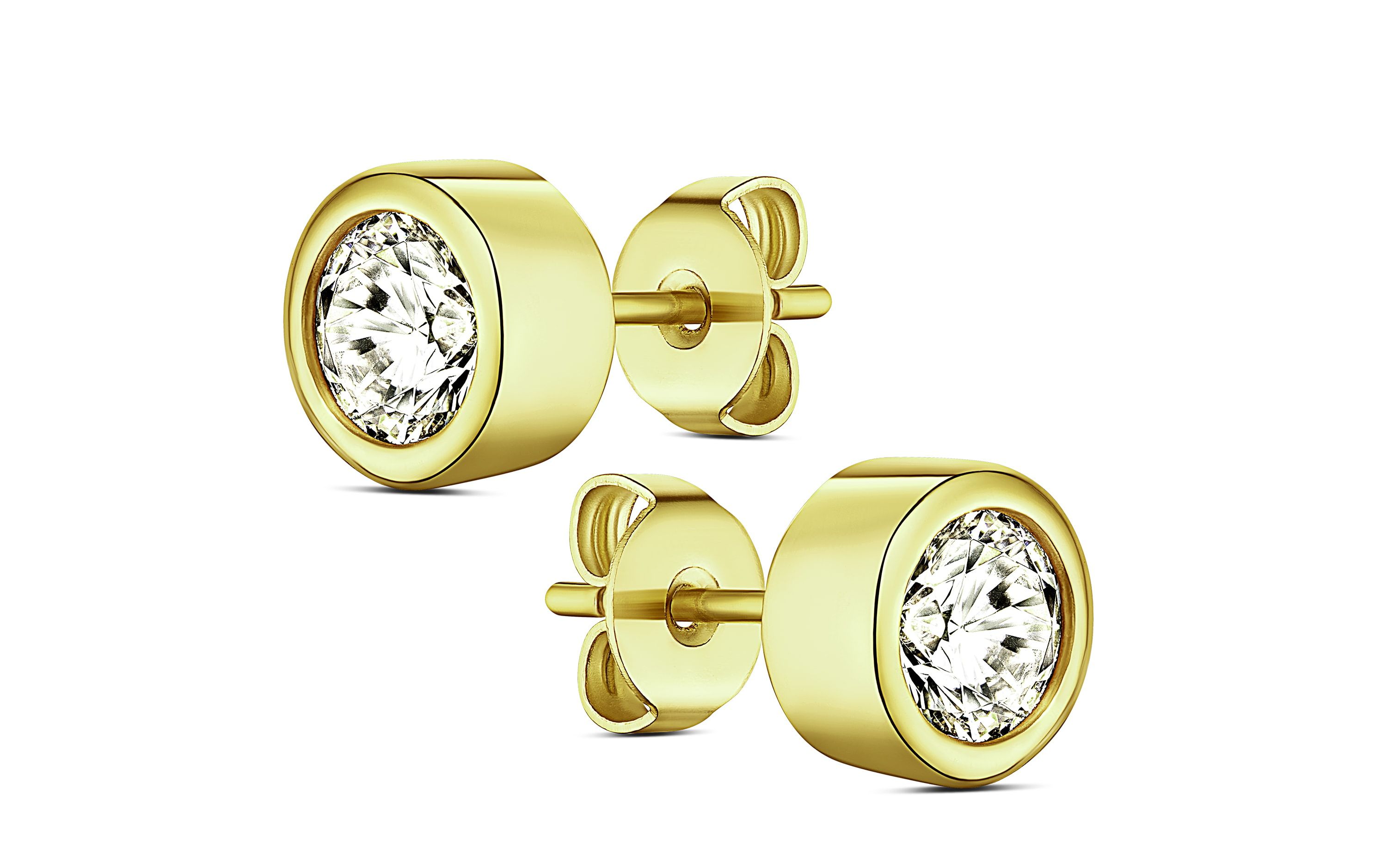 14K Gold Plated Bezel Synthetic Diamond Earring with Pouch, Bath Bomb & Gift Box