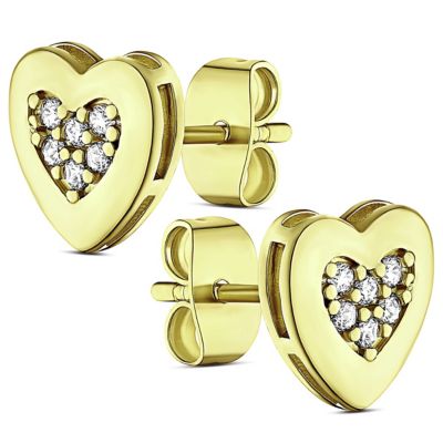 14K Gold Plated Heart Earring with CZ Stones, Pouch, Bath Bomb & Gift Box