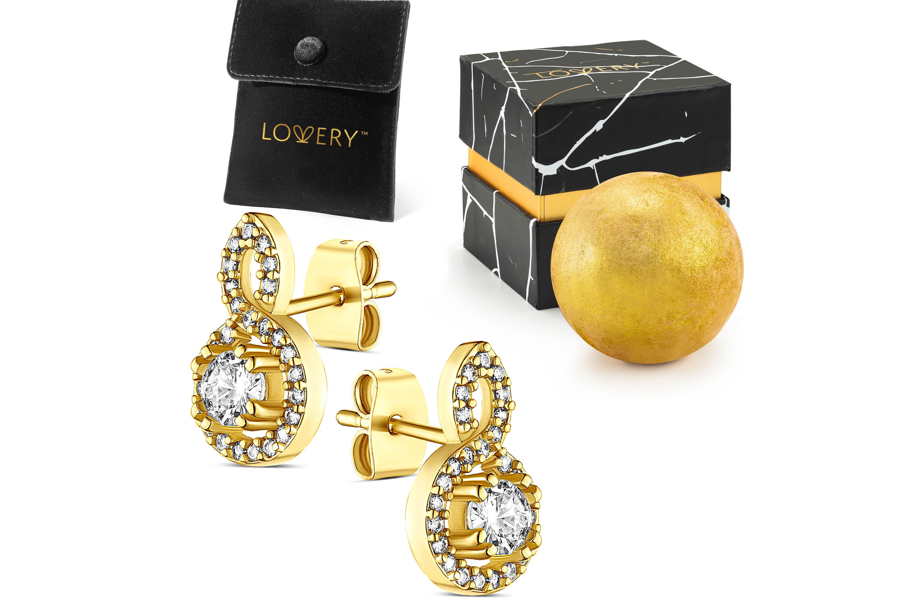 14K Gold Plated Earring with CZ Stones, Pouch, Bath Bomb & Gift Box
