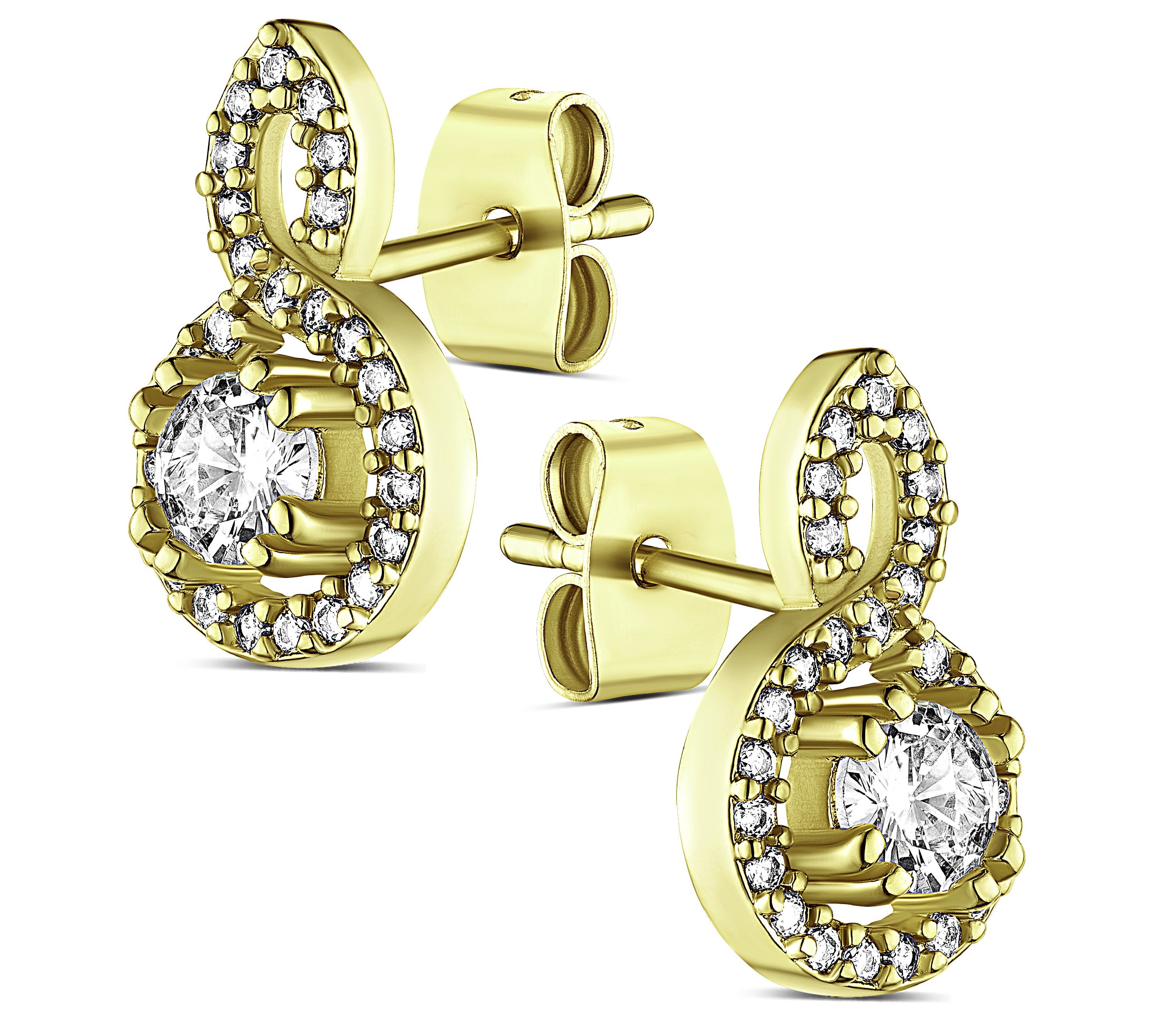 14K Gold Plated Earring with CZ Stones, Pouch, Bath Bomb & Gift Box