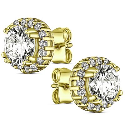 14K Gold Plated Halo CZ Stud Earring with Pouch, Bath Bomb & Gift Box