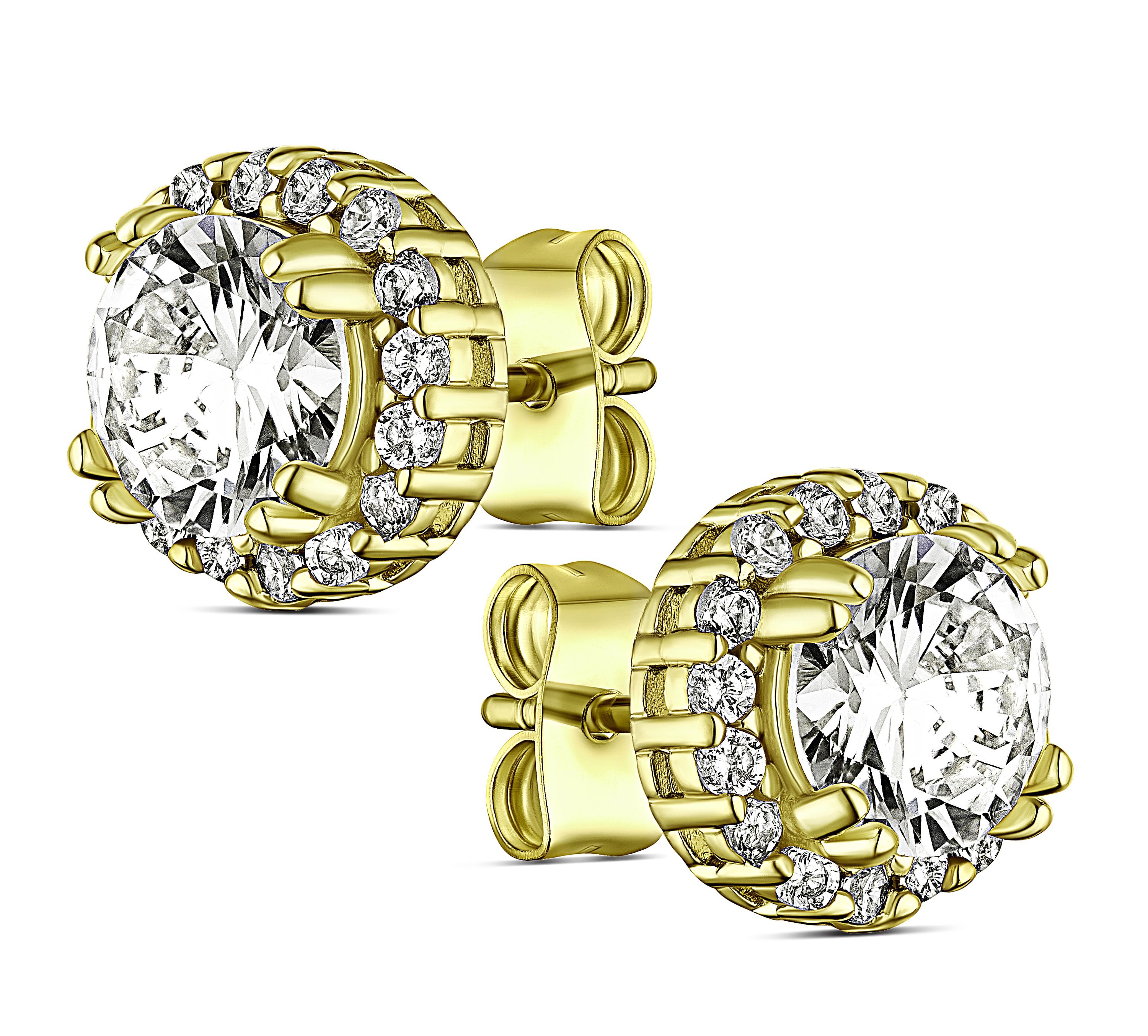 14K Gold Plated Halo CZ Stud Earring with Pouch, Bath Bomb & Gift Box