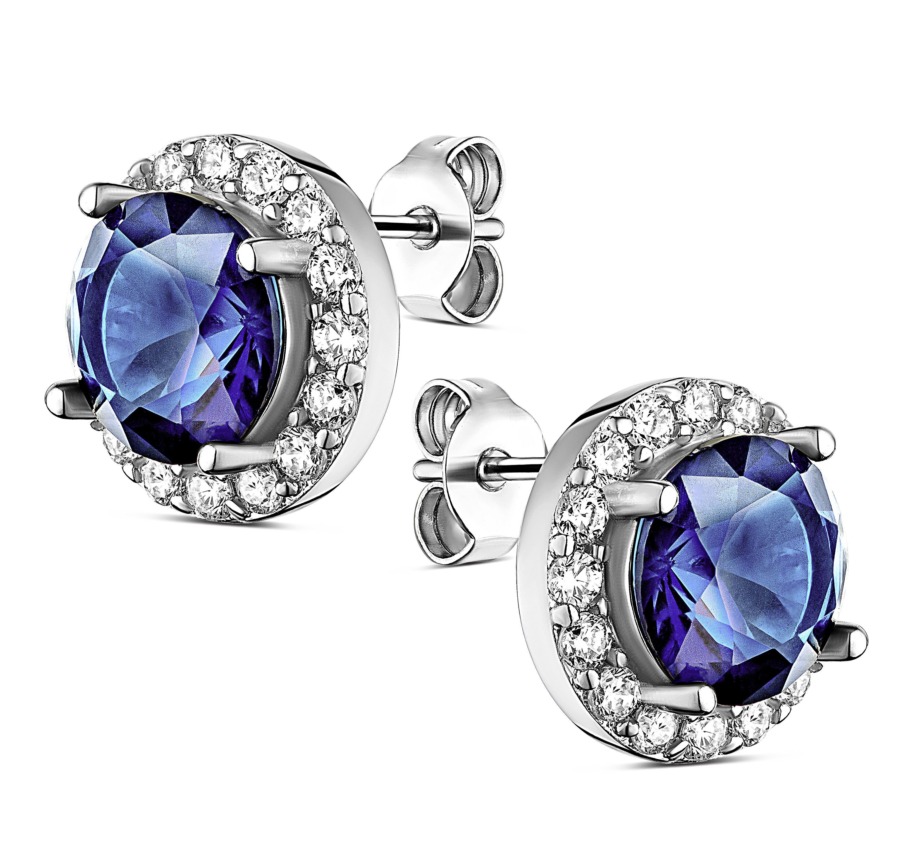 Sterling Silver Saphire Stud Earring  with Pouch, Bath Bomb & Gift Box