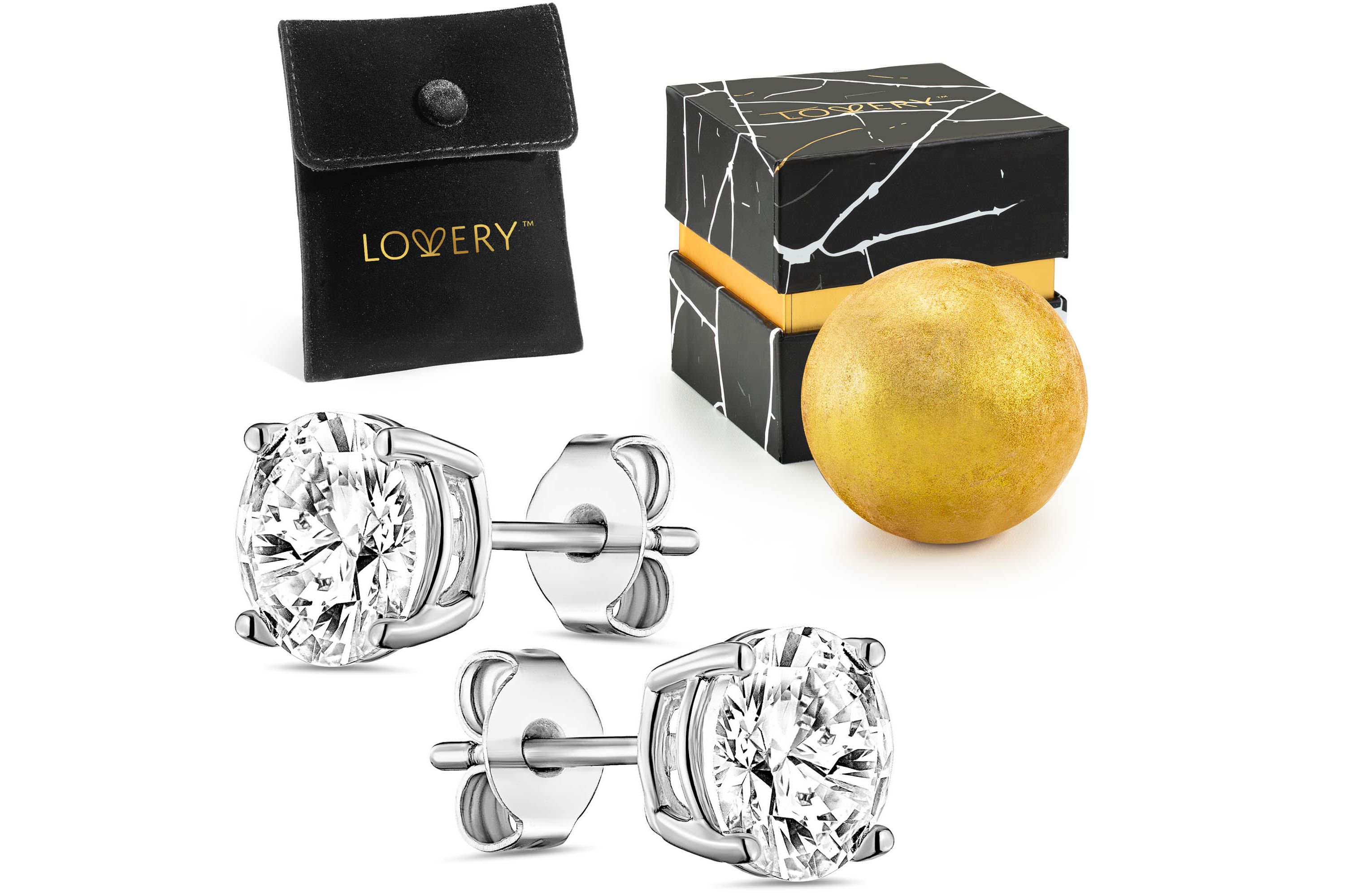 Sterling Silver Solitaire CZ Stone Earring with Pouch, Bath Bomb & Gift Box