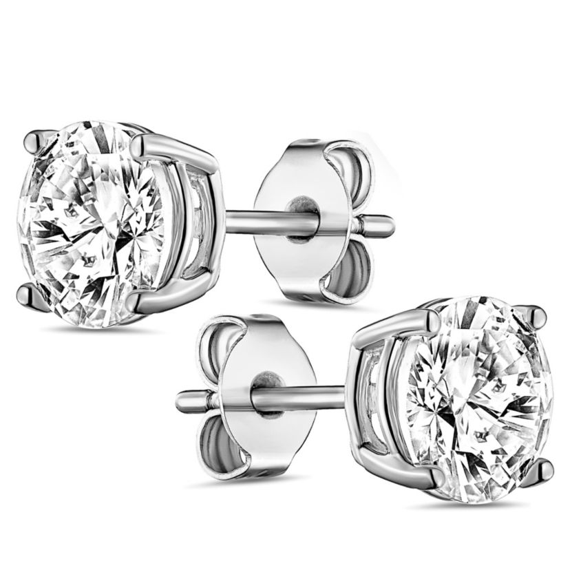 Sterling Silver Solitaire CZ Stone Earring with Pouch, Bath Bomb & Gift Box