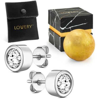 Lovery Sterling Silver Bezel Synthetic Diamond Earring with Pouch, Bath Bomb & Gift Box