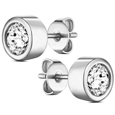 Sterling Silver Bezel Synthetic Diamond Earring with Pouch, Bath Bomb & Gift Box