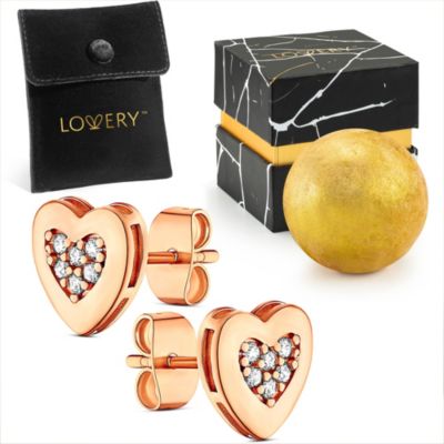 Lovery 14K Rose Gold Plated Heart Earring with CZ Stones, Pouch, Bath Bomb & Gift Box -  5900456JB12