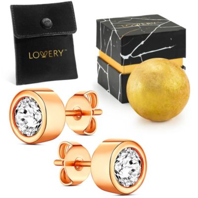 Lovery 14K Rose Gold Plated Bezel Synthetic Diamond Earring with Pouch, Bath Bomb & Gift Box -  5900456JB13