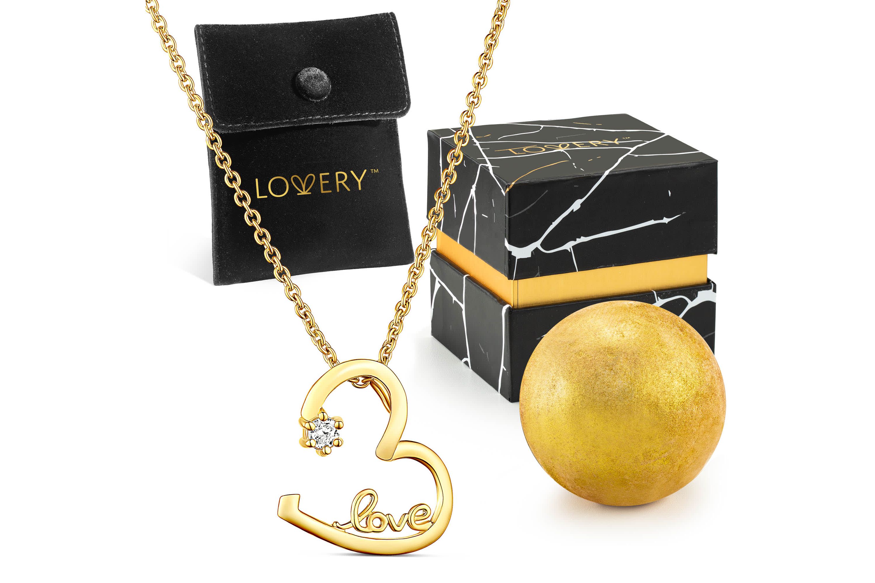 14K Gold Plated Open Heart Cz Stone Pendant Love Necklace with Pouch, Bath Bomb & Gift Box