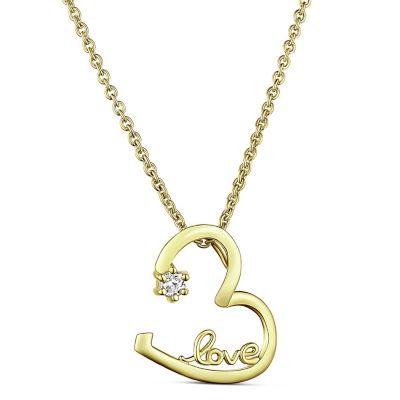 14K Gold Plated Open Heart Cz Stone Pendant Love Necklace with Pouch, Bath Bomb & Gift Box