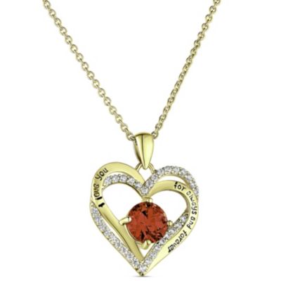 14K Gold Plated Double Heart Ruby & CZ Pendant  & Necklace with Pouch, Bath Bomb & Gift Box