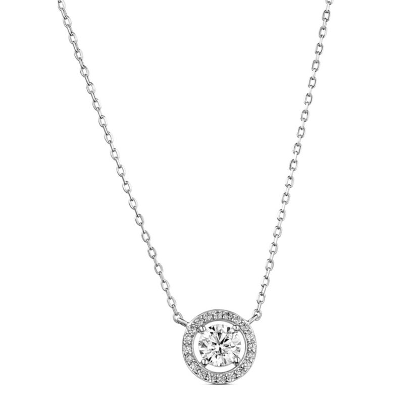 Sterling Silver Synthetic Diamonds Halo Necklace with Pouch, Bath Bomb & Gift Box