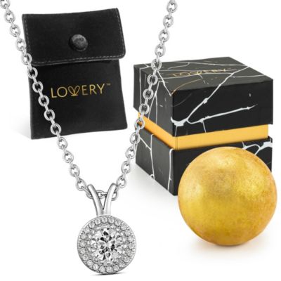 Lovery Sterling Silver Cluster CZ Stone Pendant with Chain, Pouch, Bath Bomb & Gift Box