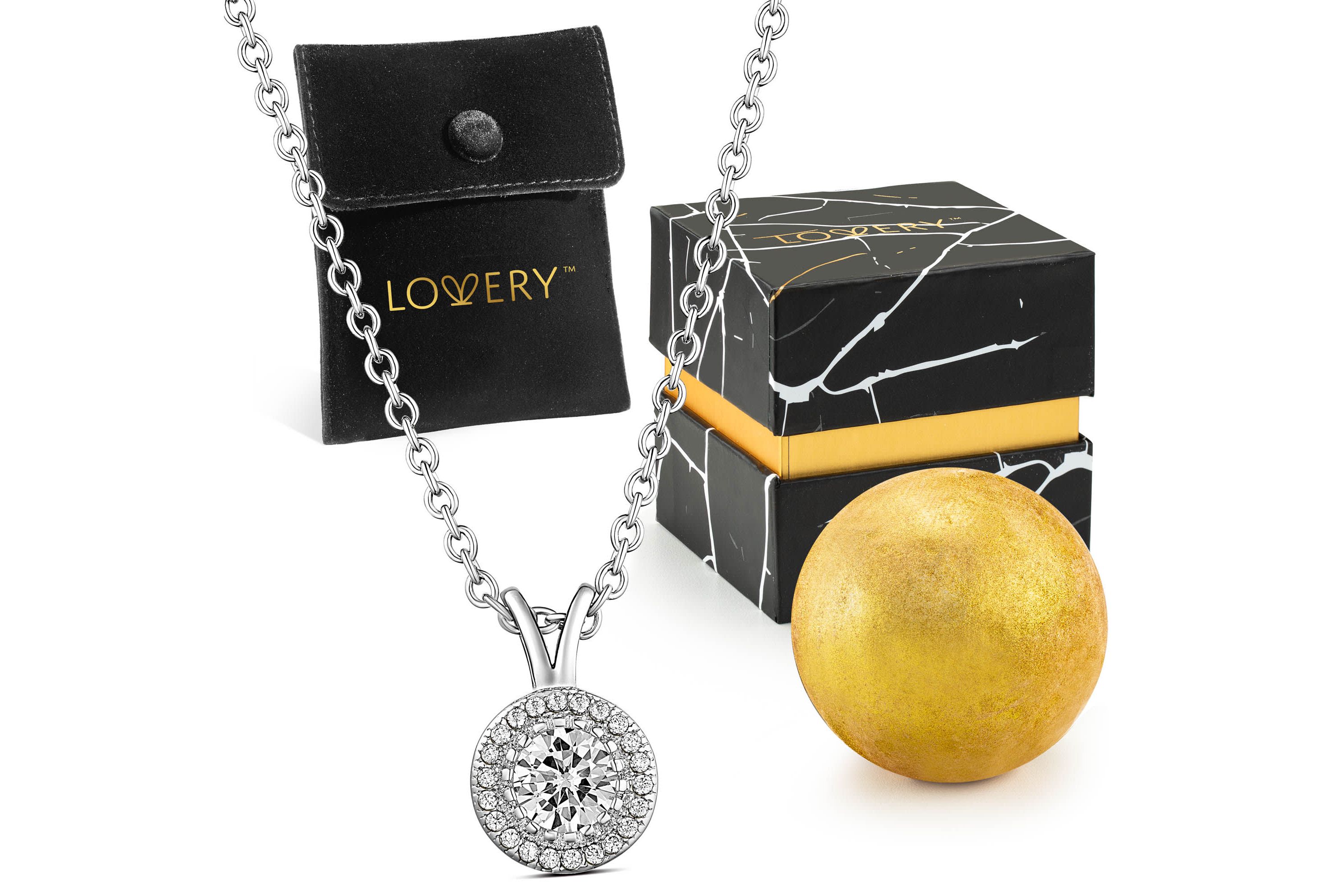 Sterling Silver Cluster CZ Stone Pendant with Chain, Pouch, Bath Bomb & Gift Box