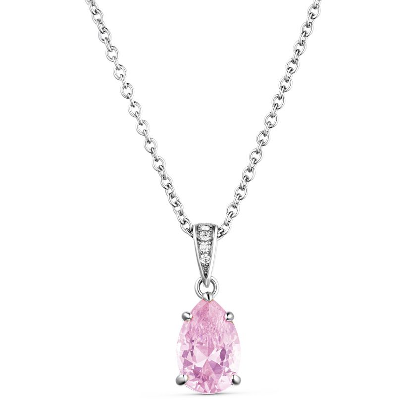 Sterling Silver Necklace with Peach Tear Drop Pendant, Pouch, Bath Bomb & Gift Box