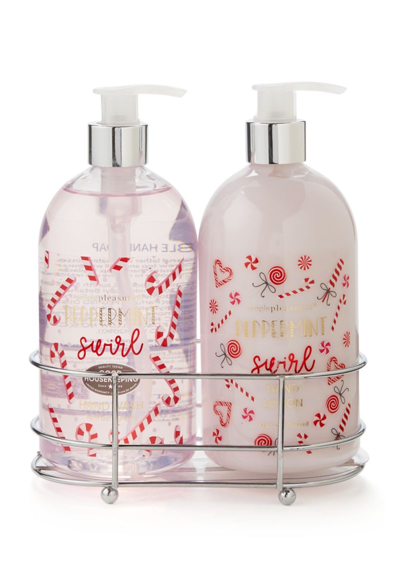 Wire Caddy Peppermint Swirl Hand Wash and Hand Lotion Set