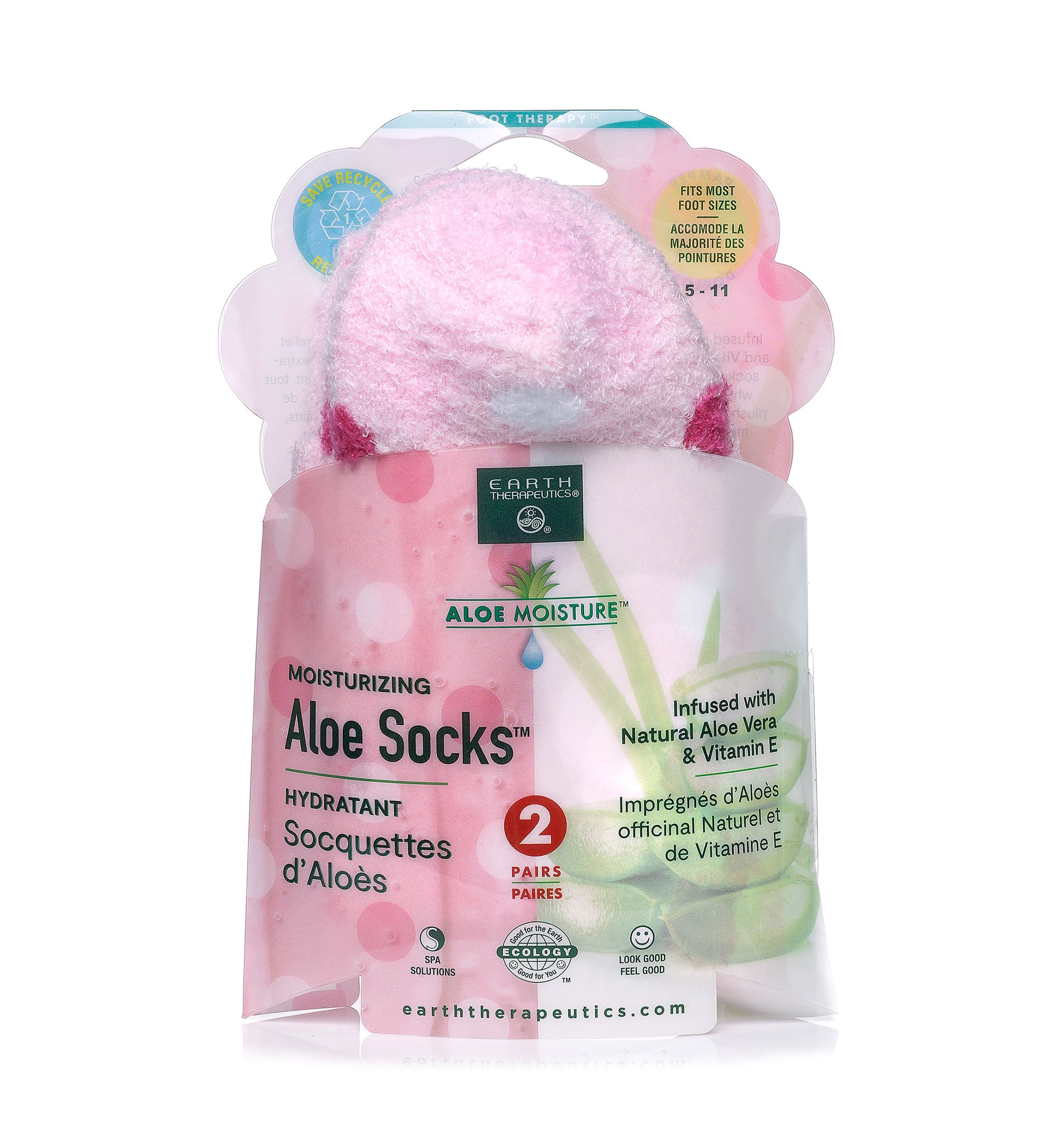  Luxury Aloe Moisture Sock 2 Pack - Pink Polka Dot