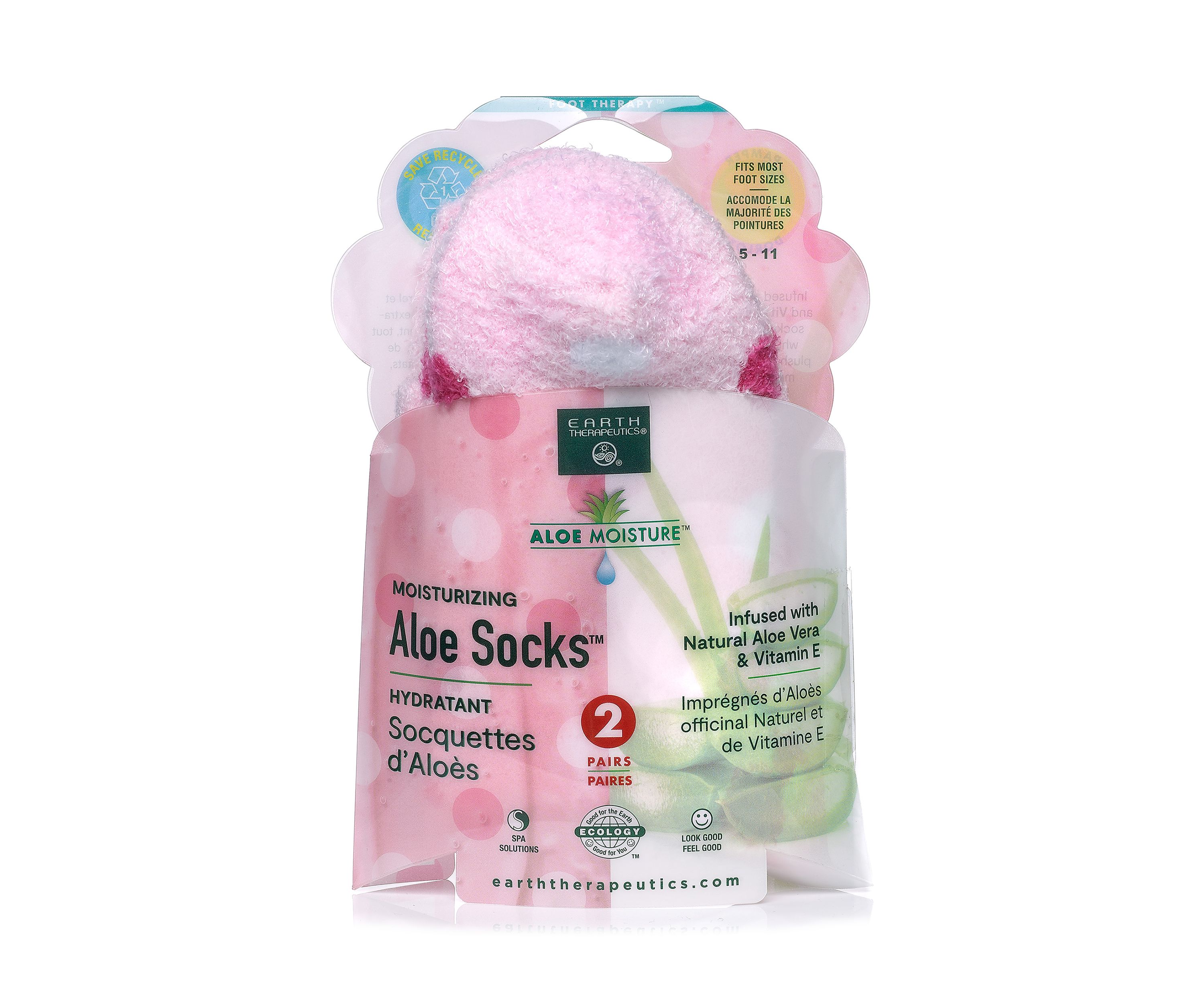  Luxury Aloe Moisture Sock 2 Pack - Pink Polka Dot