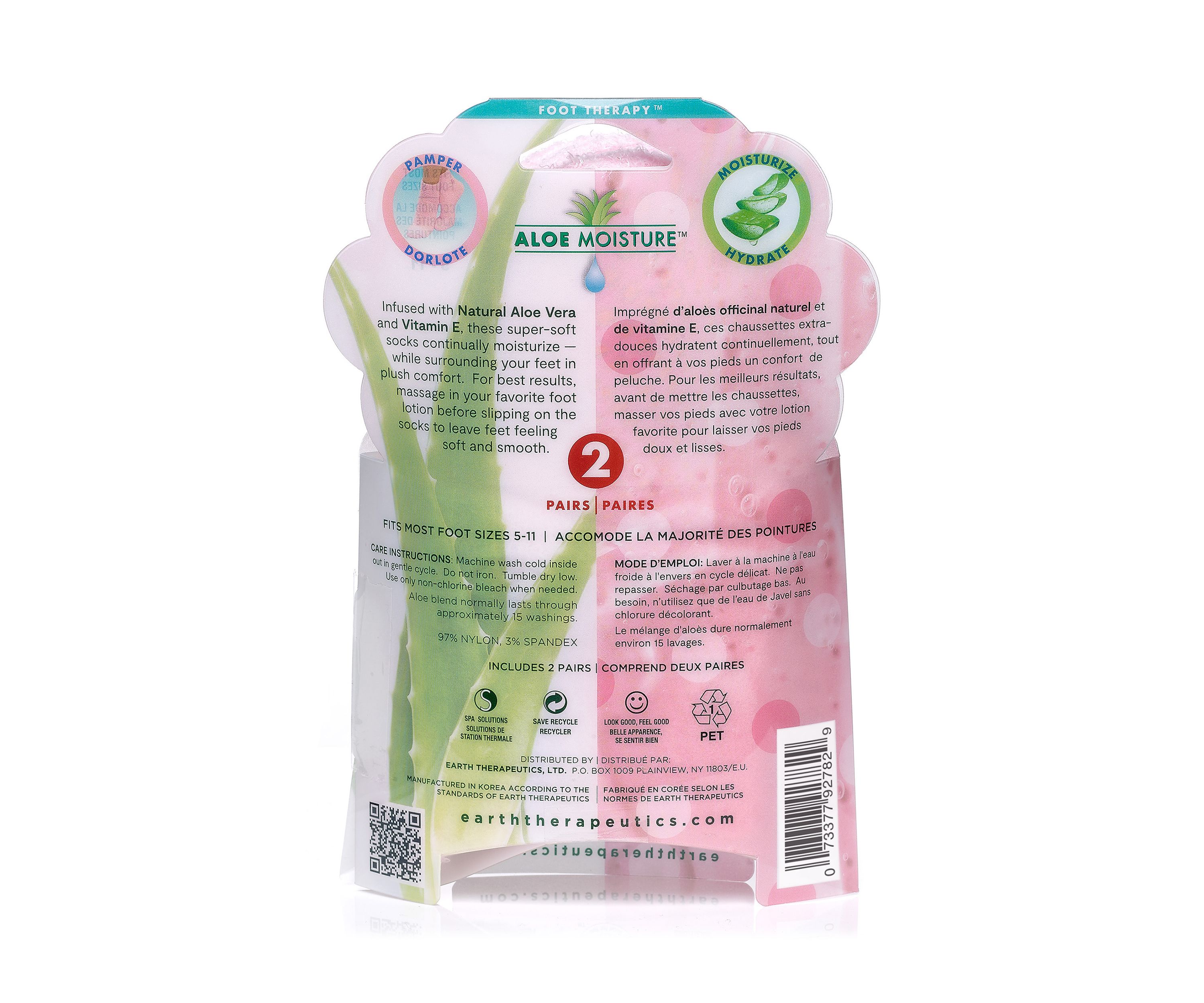  Luxury Aloe Moisture Sock 2 Pack - Pink Polka Dot