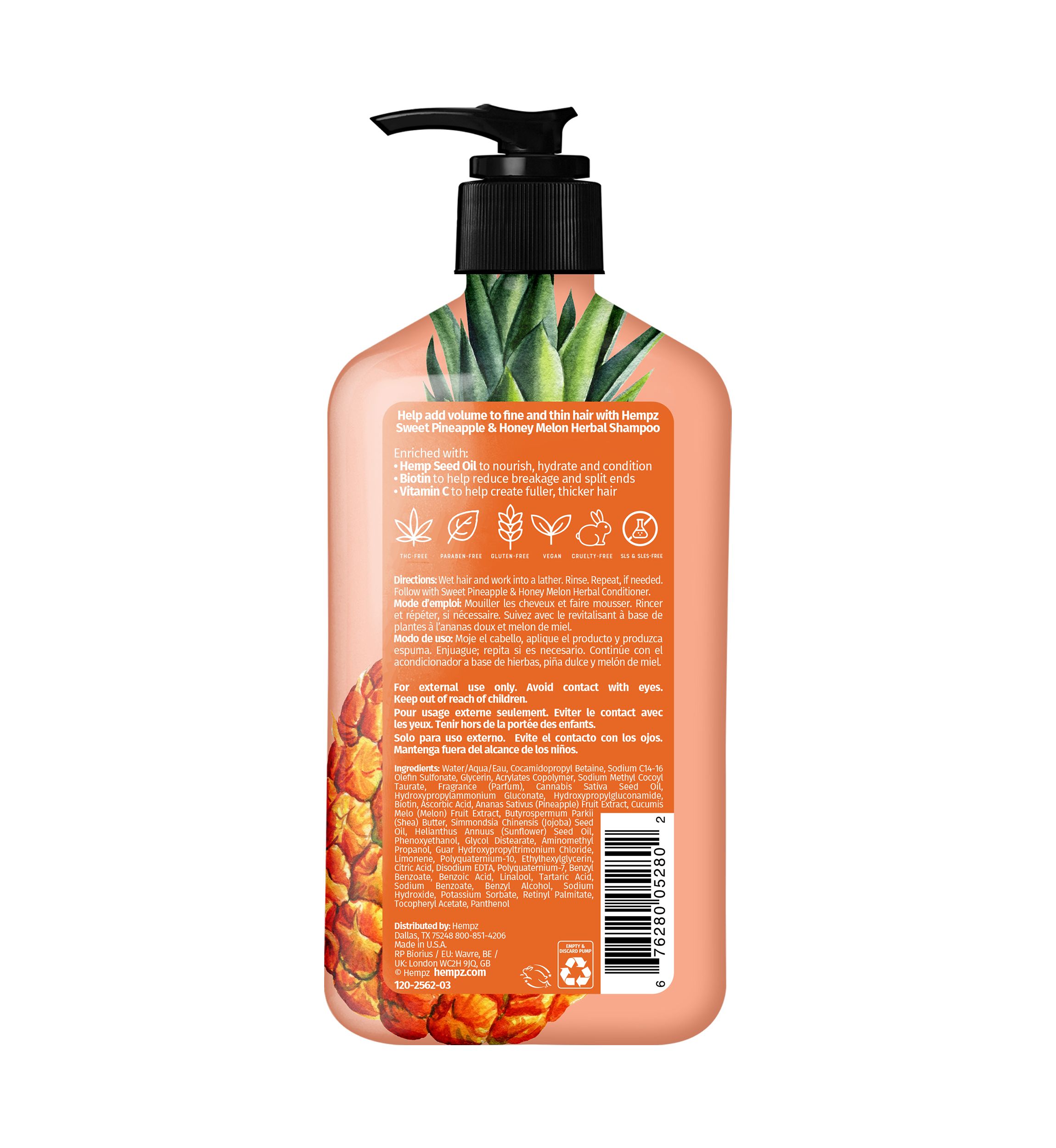 Sweet Pineapple & Honey Melon Herbal Shampoo with Vegan Biotin & Vitamin C for Thin/Fine Hair