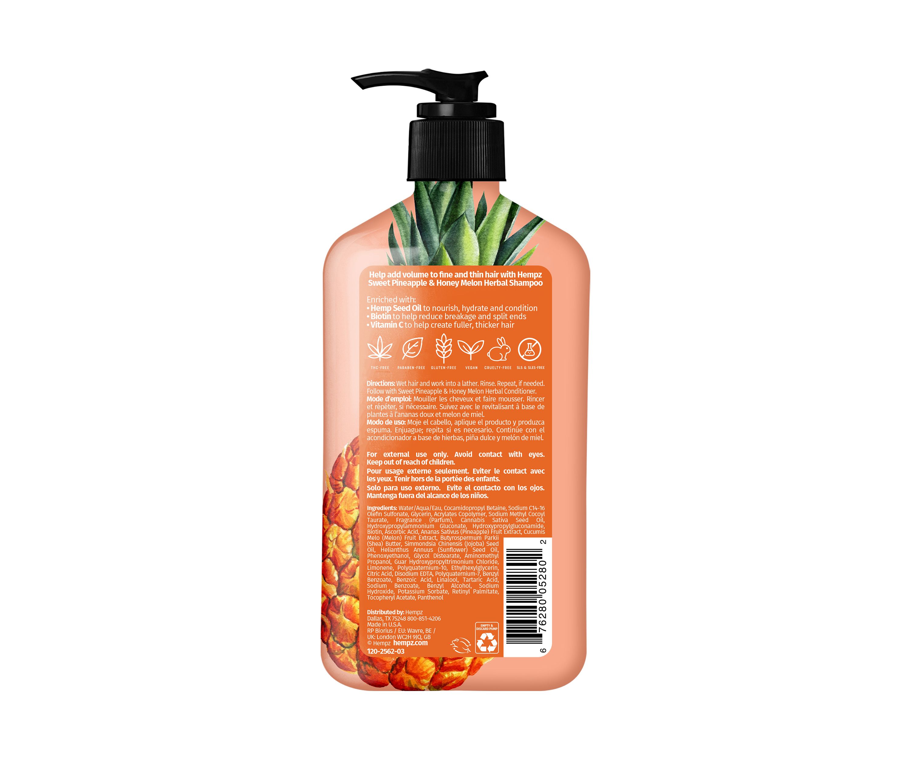 Sweet Pineapple & Honey Melon Herbal Shampoo with Vegan Biotin & Vitamin C for Thin/Fine Hair