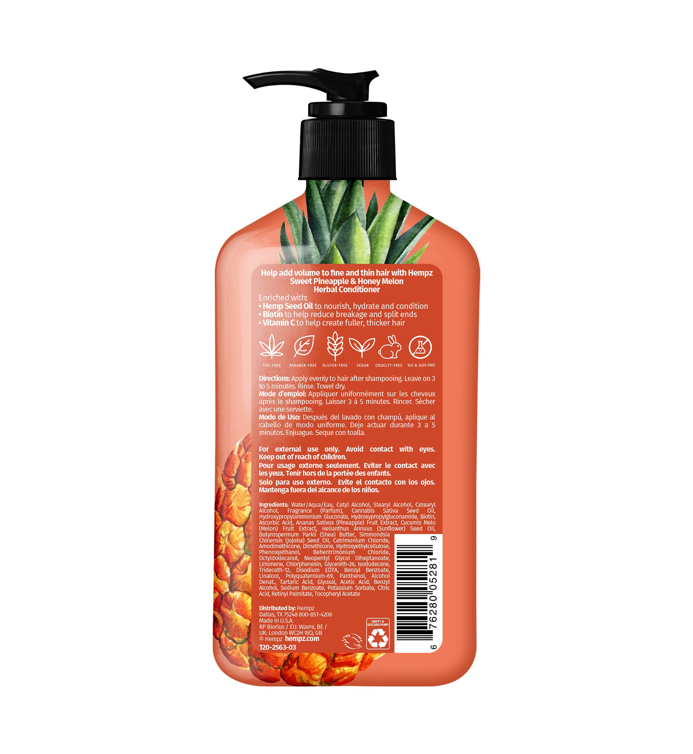Sweet Pineapple & Honey Melon Herbal Conditioner with Vegan Biotin & Vitamin C for Thin/Fine Hair