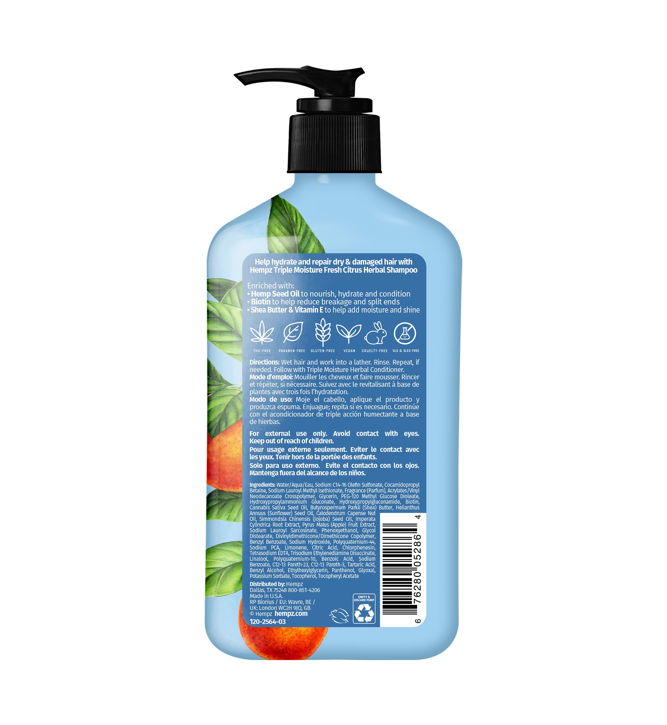 Triple Moisture Fresh Citrus Herbal Shampoo with Vegan Biotin & Shea Butter for Dry/Damaged Hair