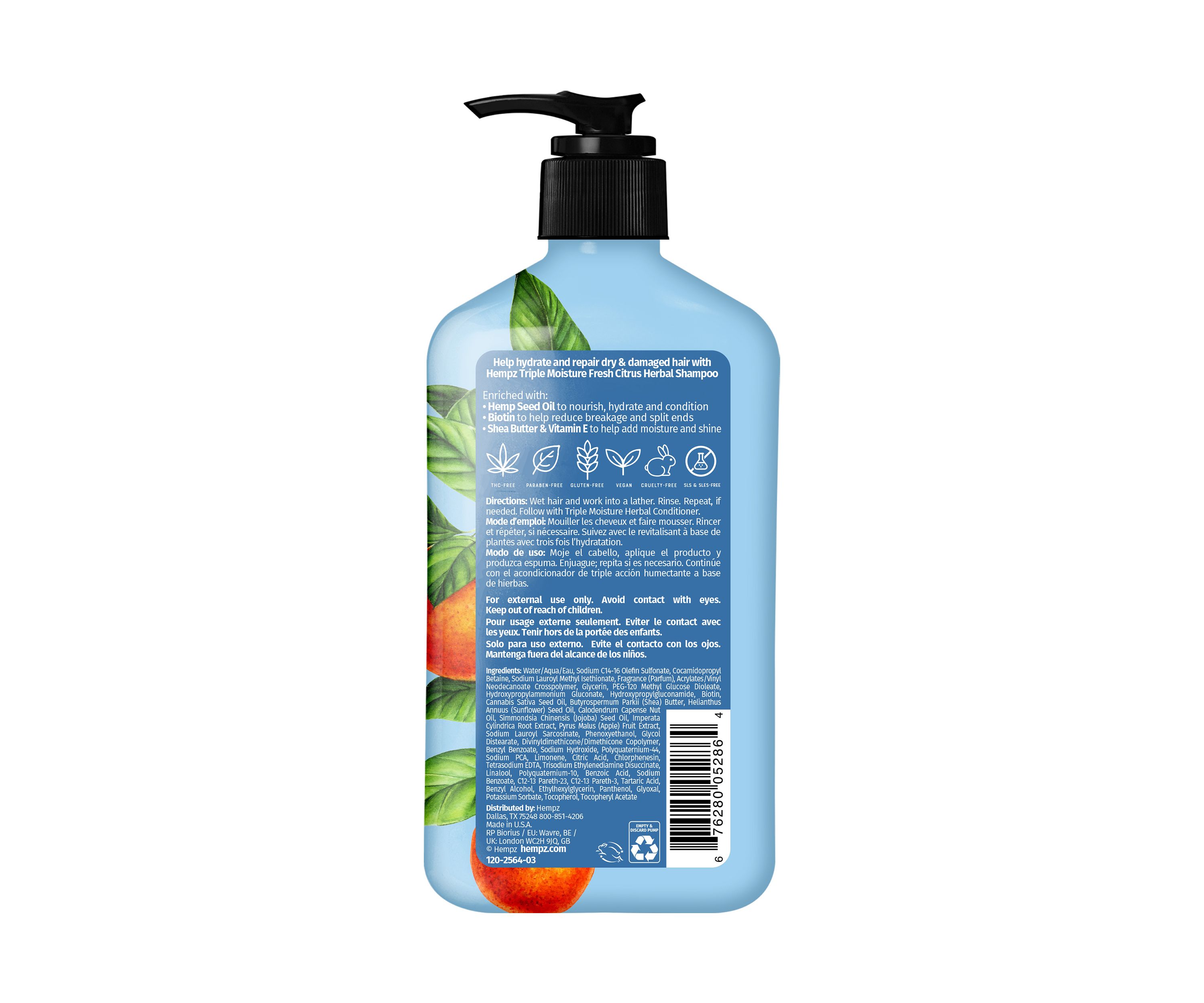 Triple Moisture Fresh Citrus Herbal Shampoo with Vegan Biotin & Shea Butter for Dry/Damaged Hair