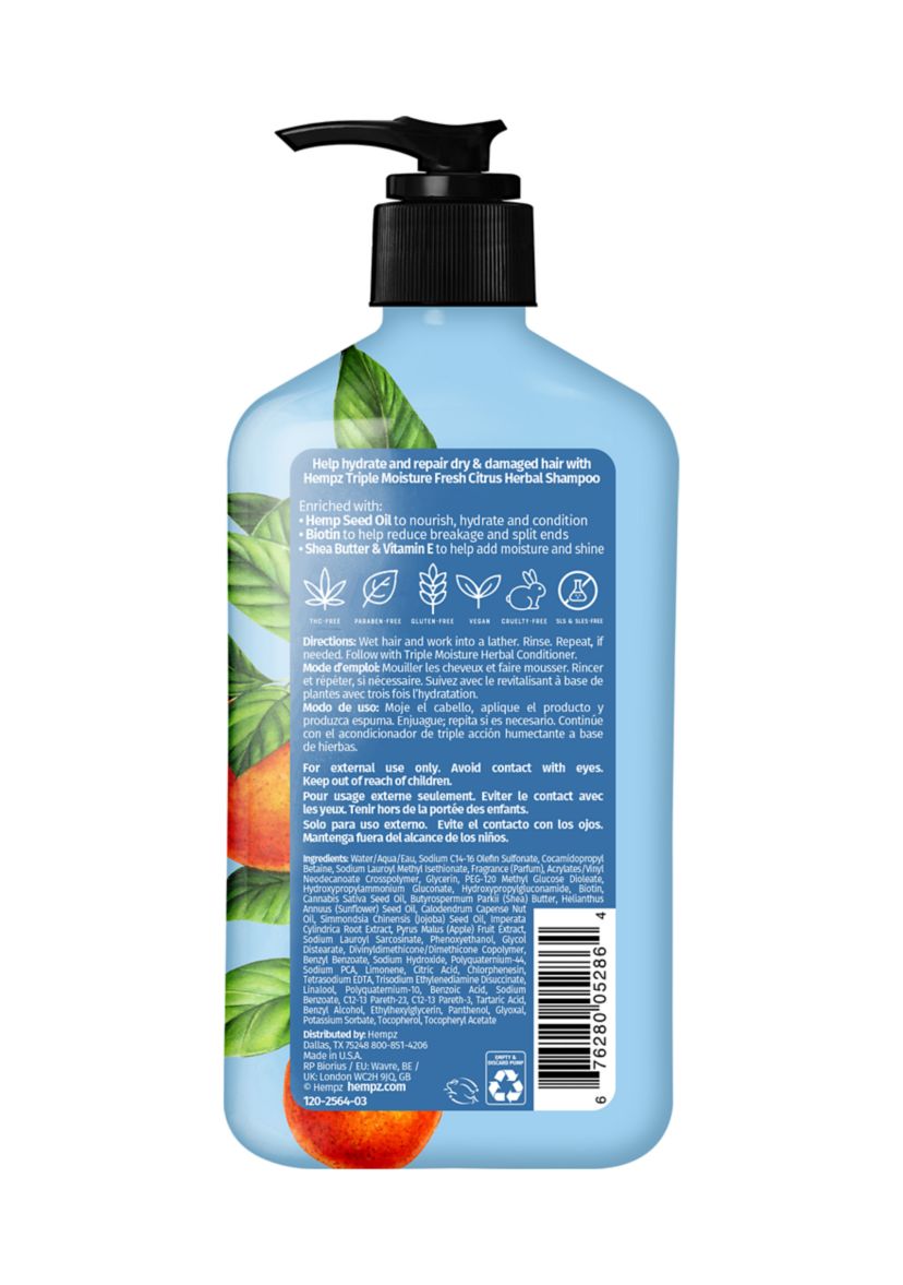 Triple Moisture Fresh Citrus Herbal Shampoo with Vegan Biotin & Shea Butter for Dry/Damaged Hair