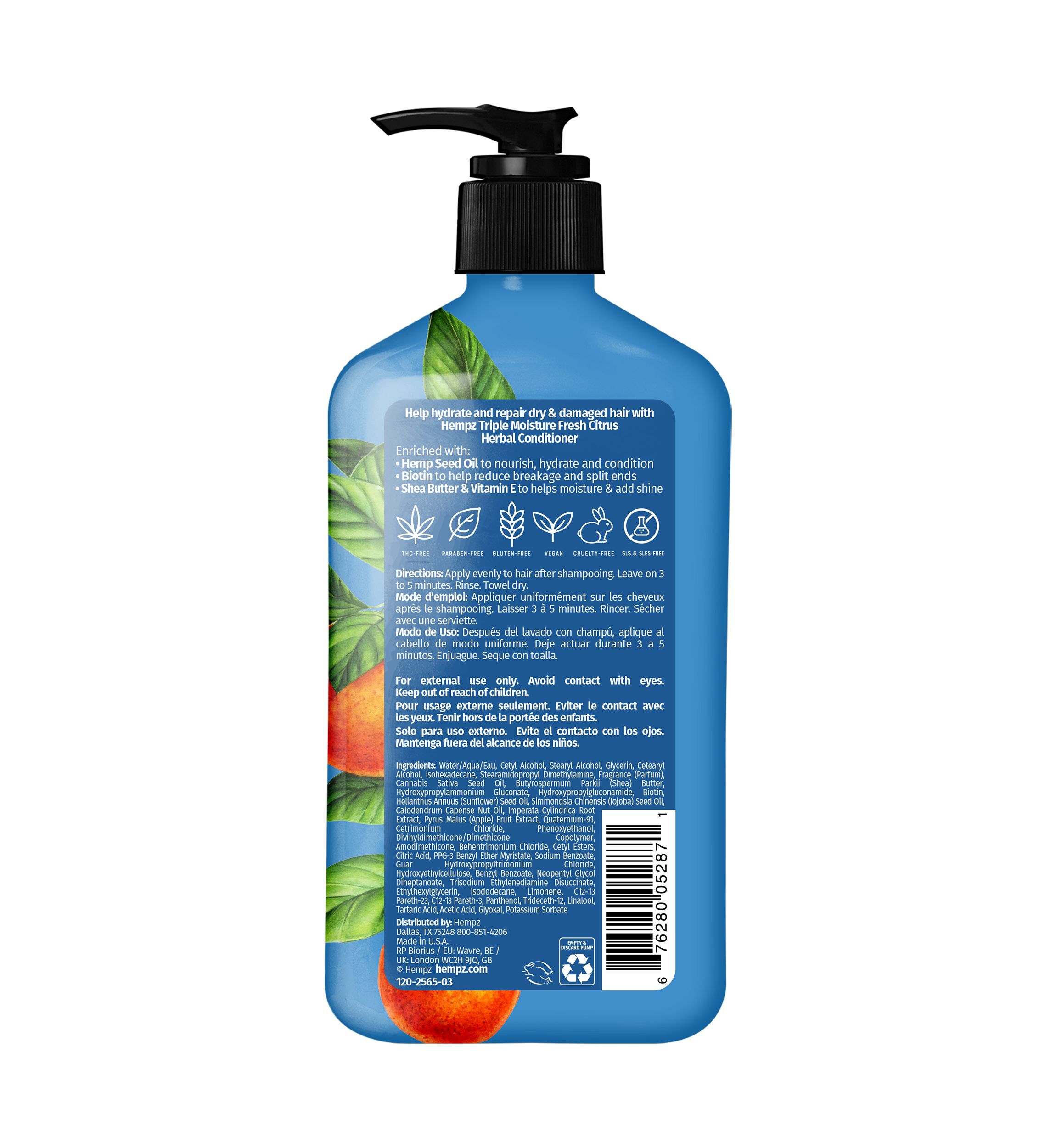 Triple Moisture Fresh Citrus Herbal Conditioner with Vegan Biotin & Shea Butter for Dry/Damaged Hair