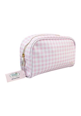 Large Capacity Travel Cosmetic Bag Plaid Checkered Makeup Bag Portable  Leather Waterproof Skincare Bag with Handle and Divider for Women 01-White