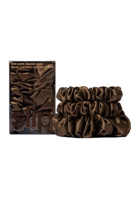 Slip Pure Silk Back to Basics Assorted Scrunchies, Dark Brown