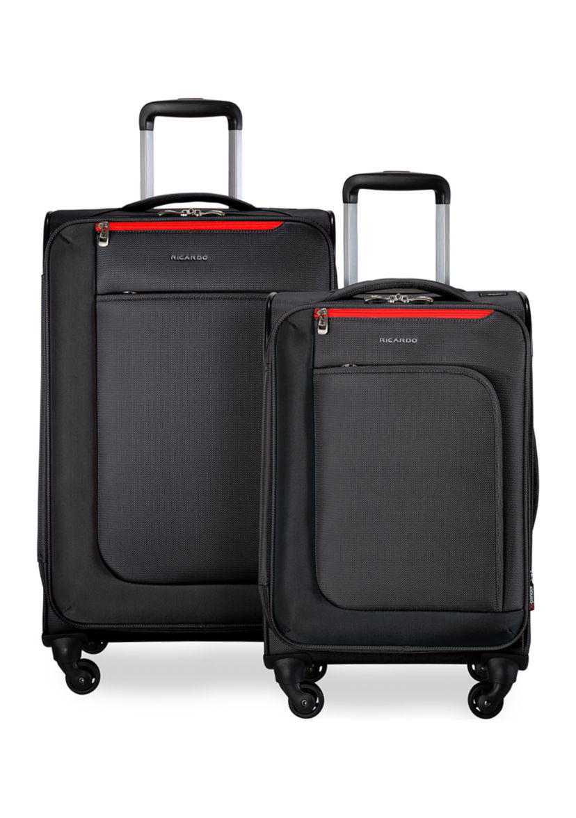 Belvista Soft Side Two Piece Travel Set: 20" and 24" Black Spinner Cases