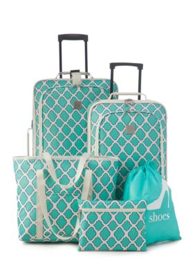 New Directions 5 Piece Turquoise Trellis Luggage Set belk